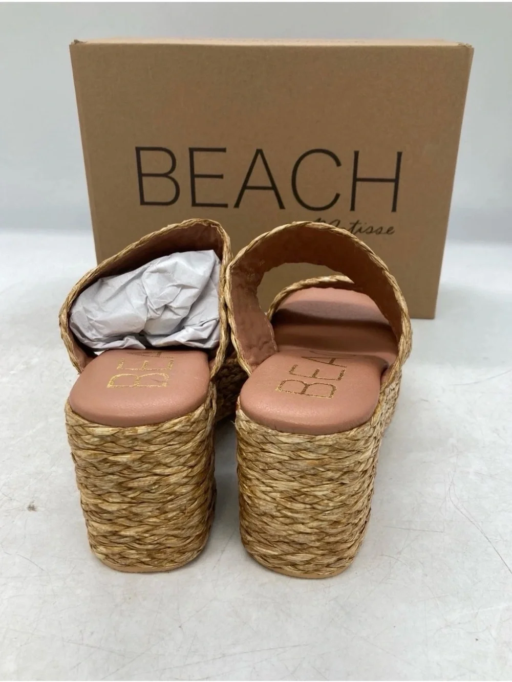 New Beach By Matisse Ocean Ave Cognac Platform Woven Sandals Size 7M With Box